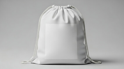 Minimalist White Drawstring Bag Isolated on Transparent Background for Design Use