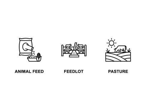 Animal Feed Feedlot Pasture Minimal Bold Line Icon Set