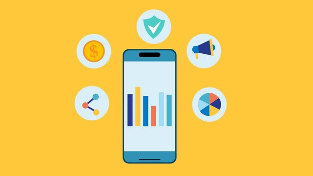 Mobile Business Data Analysis and Digital Marketing Concept Animation