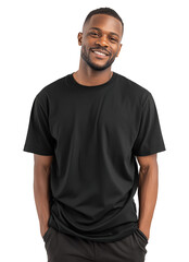 Obraz premium Smiling young African American man wearing casual black t-shirt, isolated on transparent background