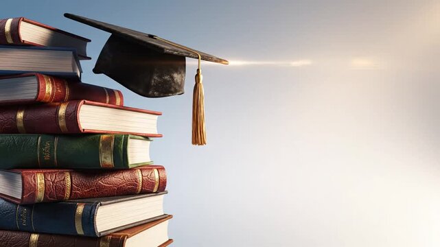 Education Background With Floating Books and Graduation Cap for Academic Promotion