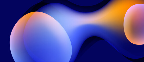 Abstract fluid shapes, vibrant blues, oranges blend. Modern design, smooth gradients create dynamic composition. Minimalist aesthetic.