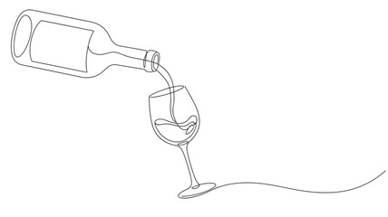 Wine pouring into a glass continuous line drawing elegant style on transparent background silhouette