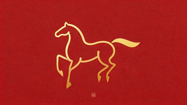 minimal chinese new year background stylized horse outline simple curves muted red elegant gold accents flat vector look perfect for chinese new year and lunar new year