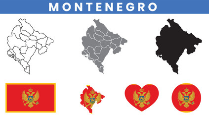 Obraz premium Montenegro Map and Flag Vector Set with Municipalities Outline
