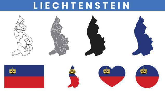 Principality of Liechtenstein Map and Flag Vector Set