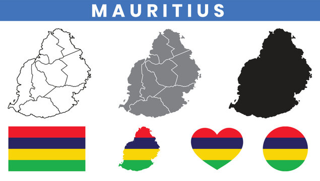 Republic of Mauritius Map and Flag Vector Set