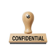 Wooden confidential stamp on white background