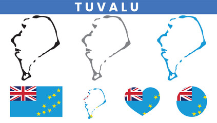 Obraz premium Tuvalu Map and Flag Vector Set with Island Outline