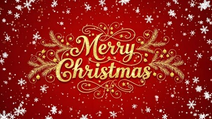 Merry Christmas Festive Greeting Card with Golden Text and Snowflakes