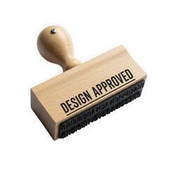 Wooden design approved rubber stamp on white background