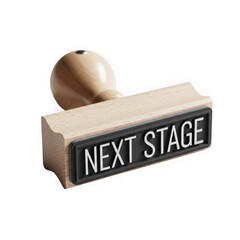 Wooden stamp with next stage text