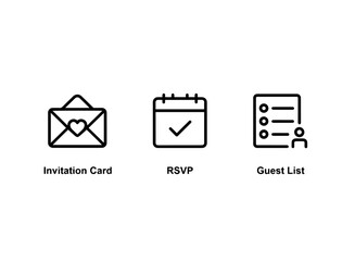 Invitation Card RSVP Guest List Icon Set Minimal Bold Line