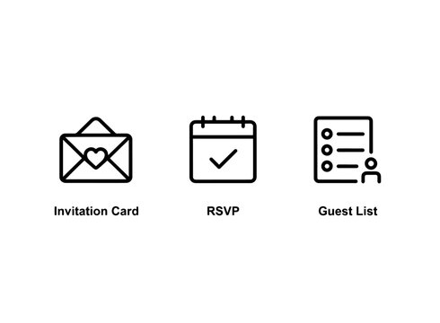 Invitation Card RSVP Guest List Icon Set Minimal Bold Line
