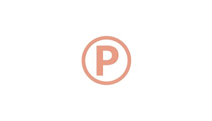A salmon-colored letter "P" is centered within a matching circle, all against a solid white background