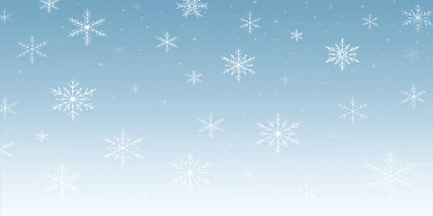 Blue Christmas winter holiday background with falling vector snowflakes and ice star pattern design