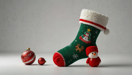 Festive Christmas Stocking with Snowman Pattern. generative ai