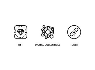 NFT Digital Collectible Token Icon Set Minimal Bold Line