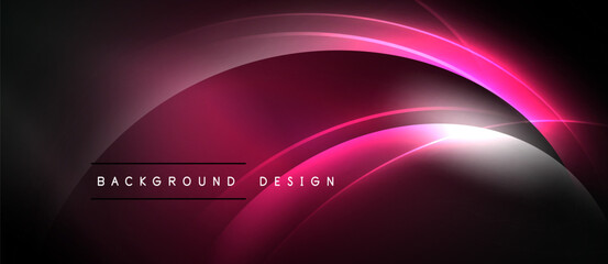 Abstract background features vibrant pink neon curves. Dark shades create depth, modern design element. Smooth gradients offer visual appeal.
