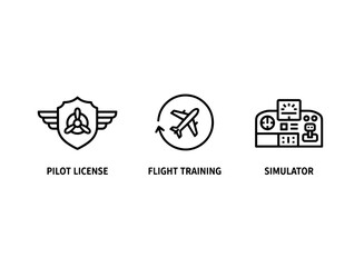 Pilot License Flight Training Simulator Icon Set Minimal Bold Line