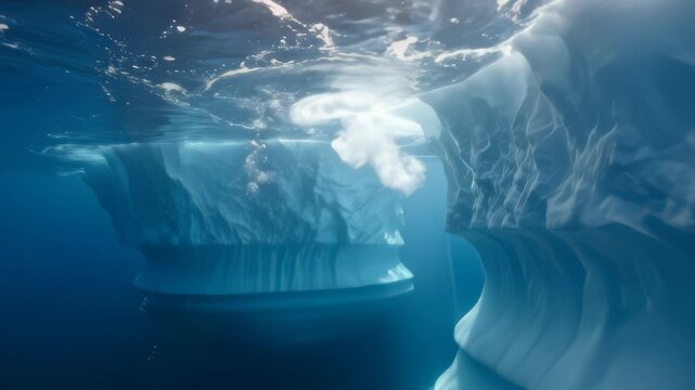 Underwater View of Iceberg With Waves, Global Warming Concept