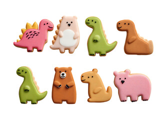 Cute Collection of Dino and Animal Iced Sugar Cookies on a transparent background