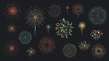 Collection of Diverse and Colorful Fireworks Displays in the Night Sky.