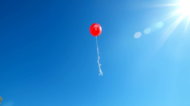 Person Lets Go of a Red Balloon With Upward Arrow Into Sky