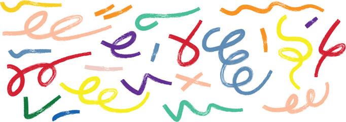 Multicolored squiggly lines art on white background