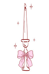 Candle with a bow design and shiny details in a simple illustration