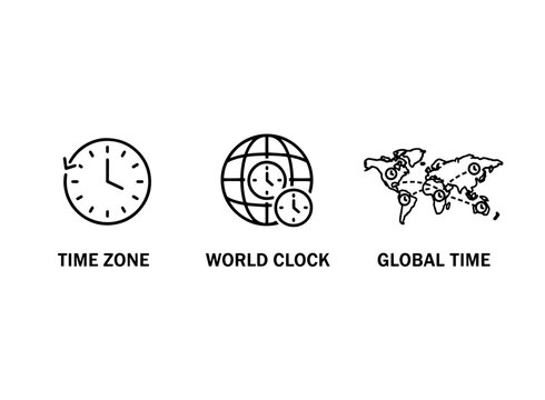 Time Zone World Clock Global Time Minimal Bold Line Icon Set