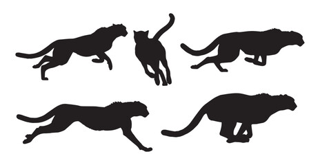 Realistic Cheetah in Running Pose Silhouettes Collection,Cheetah Silhouettes,Vector Cheetah Silhouettes,Running Cheetah Silhouettes,cheetah vector