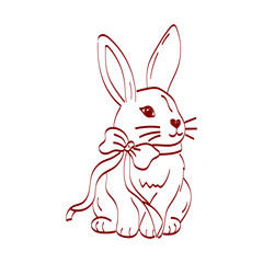Cute rabbit with a ribbon sitting quietly, drawn in a simple outline style with clear lines and shapes
