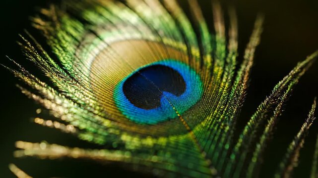 Close-up of iridescent feather with eye-like pattern and texture