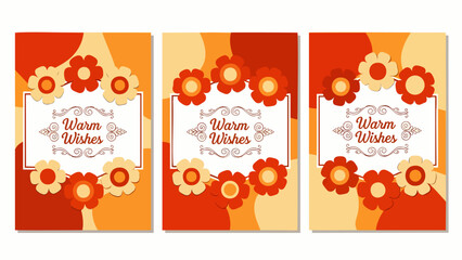 Retro floral greeting cards with "Warm Wishes" text in a vintage style, set of 3
