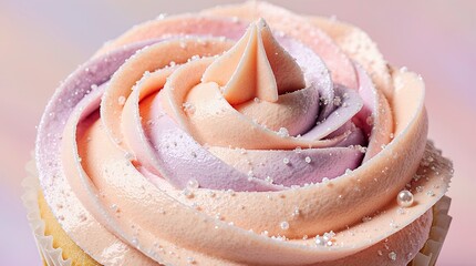 Macro photograph of whipped buttercream frosting in soft pastel colors swirled in elegant rose-like patterns.