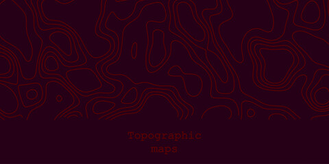 Luxury red abstract topographic map background with red lines texture, wallpaper design for fabric , packaging , web, geographic grid map vector illustration.