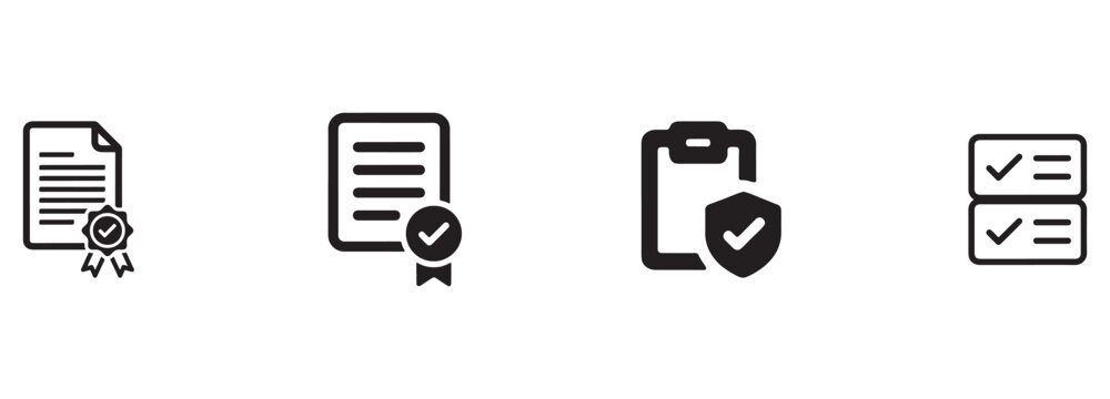 Certification and Approval Icons Set: Document, Quality Guarantee, Security Verification