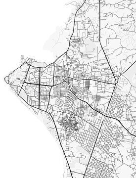 Zanzibar City Map. Minimalist black and  white line art poster for printing, wallpaper, wall art, and map resources for home and office decor