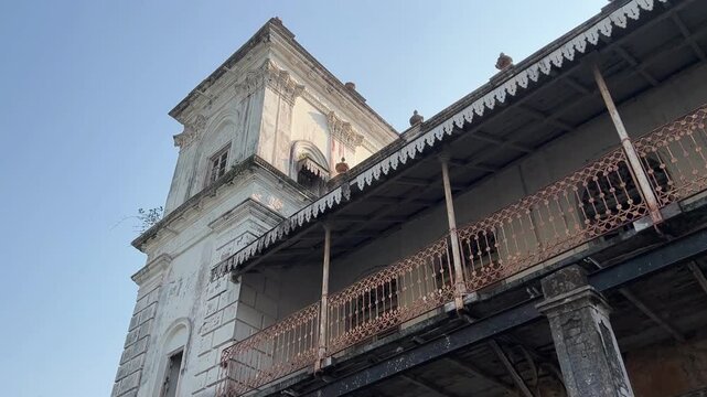 Close-up shot of Narajole Rajbari at Midnapore, India