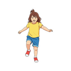 happy little girl jumping on the white background 
