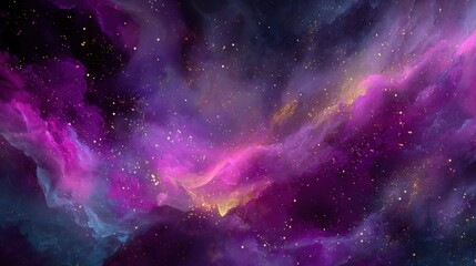 Vibrant cosmic nebula with swirling colors of purple pink and gold dust