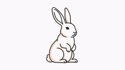 Obraz premium A simple cartoon illustration of a white rabbit sitting upright on a plain background. The rabbit is facing right with its long ears pointed up. 