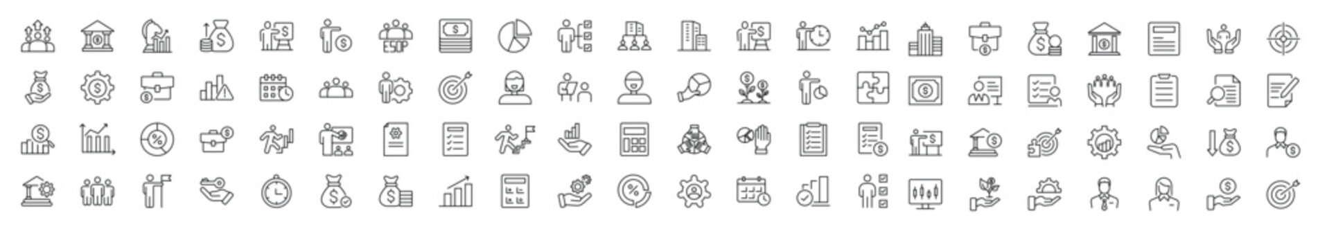 Outline icons about ESOP employee stock ownership plan. Contains such icons as company, win-win, scheme and benefits.