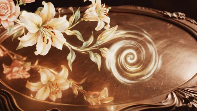 Beautiful copper plate with floral reflection