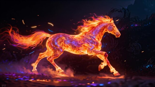 luminous flame like silhouette running horse dark background zodiac symbolism fantasy visuals perfect for chinese new year and lunar new year