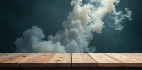Empty weathered tabletop, wispy smoke drifts upward Deep shadow backdrop , vintage, enigmatic, photo