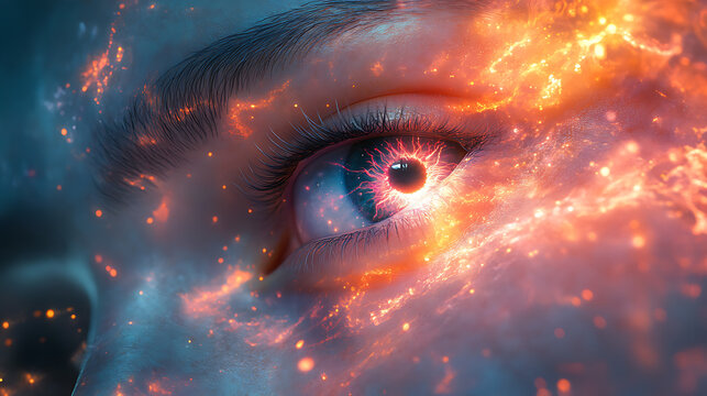 Person in trance state with radiant third eye and spiraling energy 