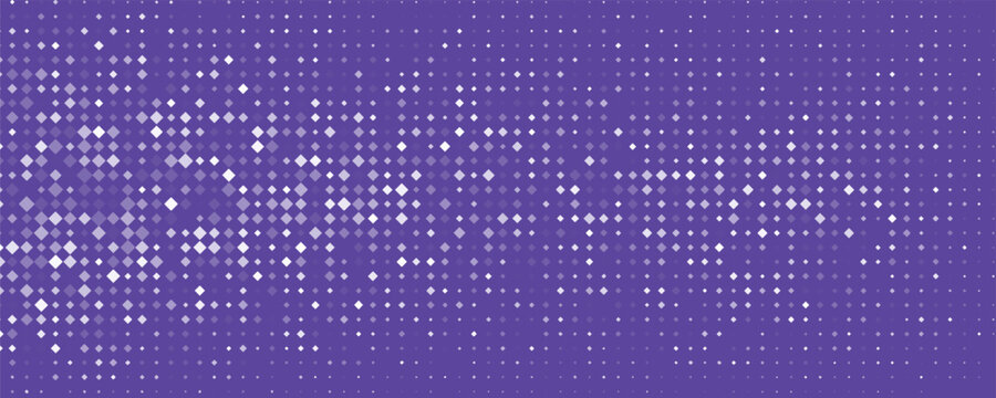Seamless background pattern of evenly spaced white rectangles of different sizes and opacity. Vector illustration on deep purple background with stars