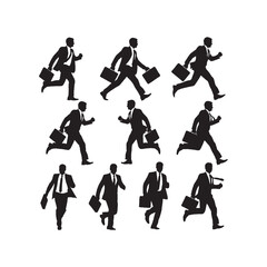 Realistic Businessman Wearing Suit with a Bag Running Silhouettes Collection,Businessman Silhouettes,Vector Running Businessman Silhouettes,Professional Man Silhouettes,businessman running vector